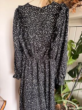 AX Paris Black and White Long Sleeve Polka Dot Midi Dress